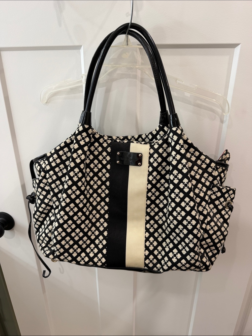 Kate Spade Black & Cream Patterned Tote Bag with Center Stripe
